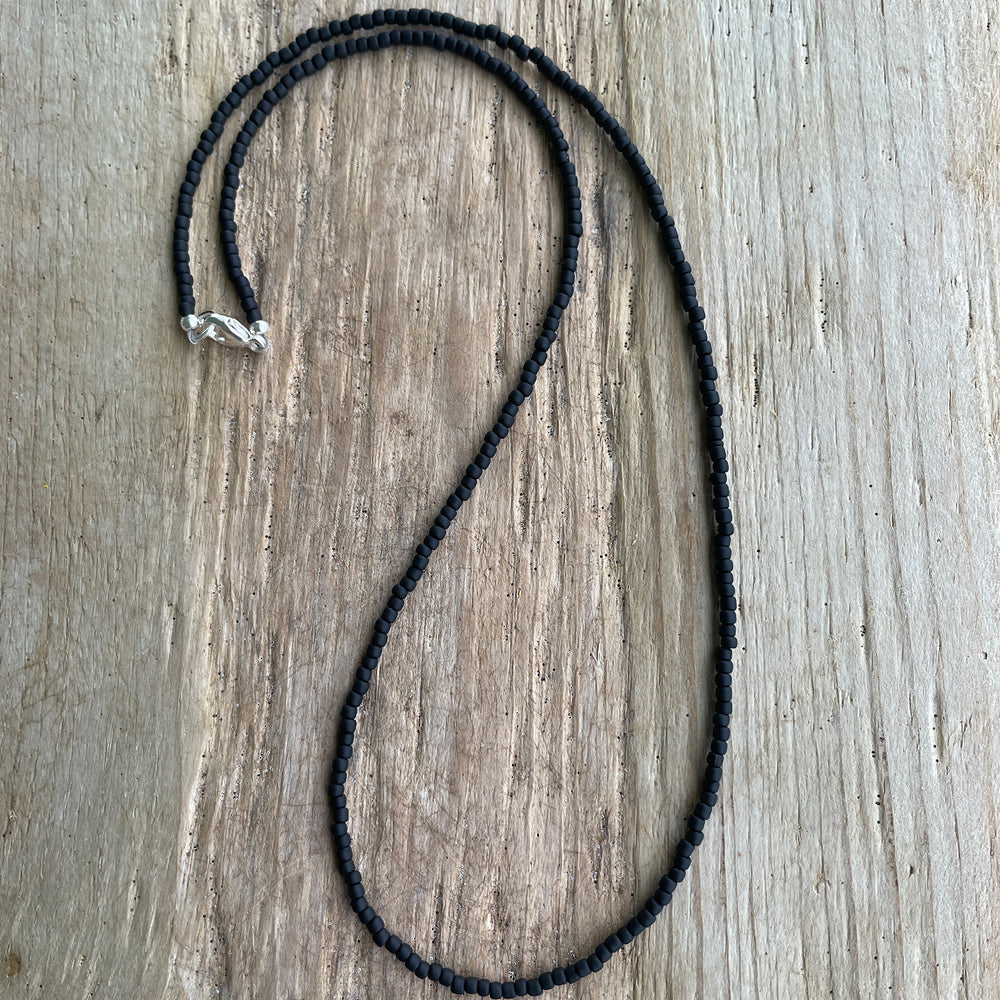 
                      
                        Matte Black Seed Bead Necklace, Thin 1.5mm Single Strand
                      
                    