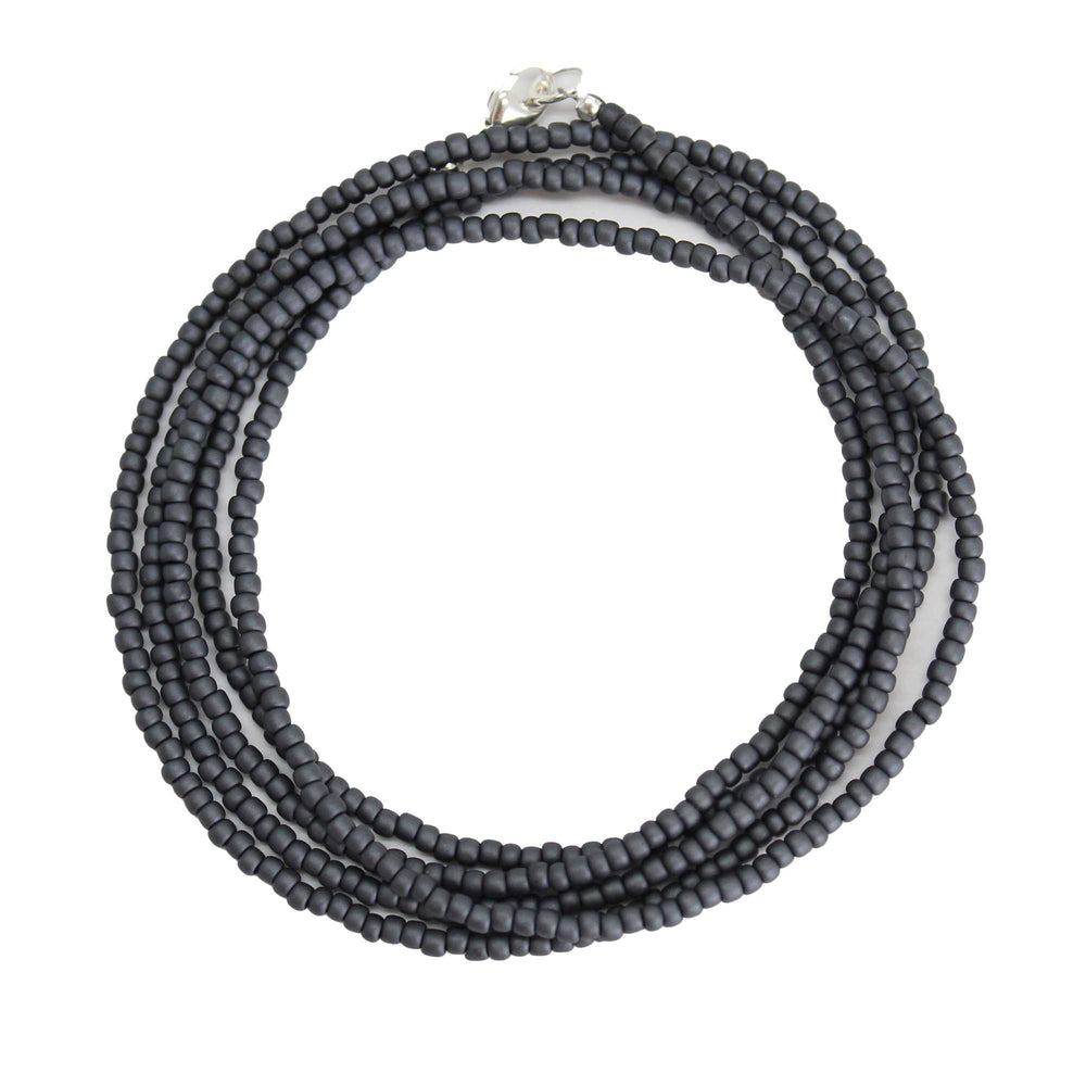 
                      
                        Matte Opaque Grey Seed Bead Necklace, Thin 1.5mm Single Strand
                      
                    