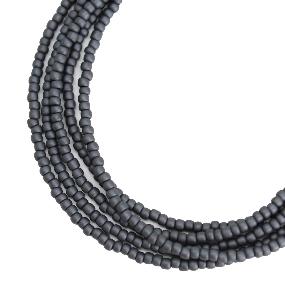 
                      
                        Matte Opaque Grey Seed Bead Necklace, Thin 1.5mm Single Strand
                      
                    