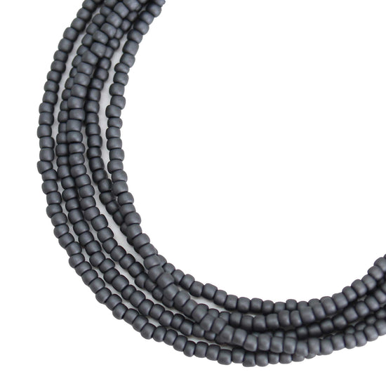 Load image into Gallery viewer, Matte Opaque Grey Seed Bead Necklace, Thin 1.5mm Single Strand
