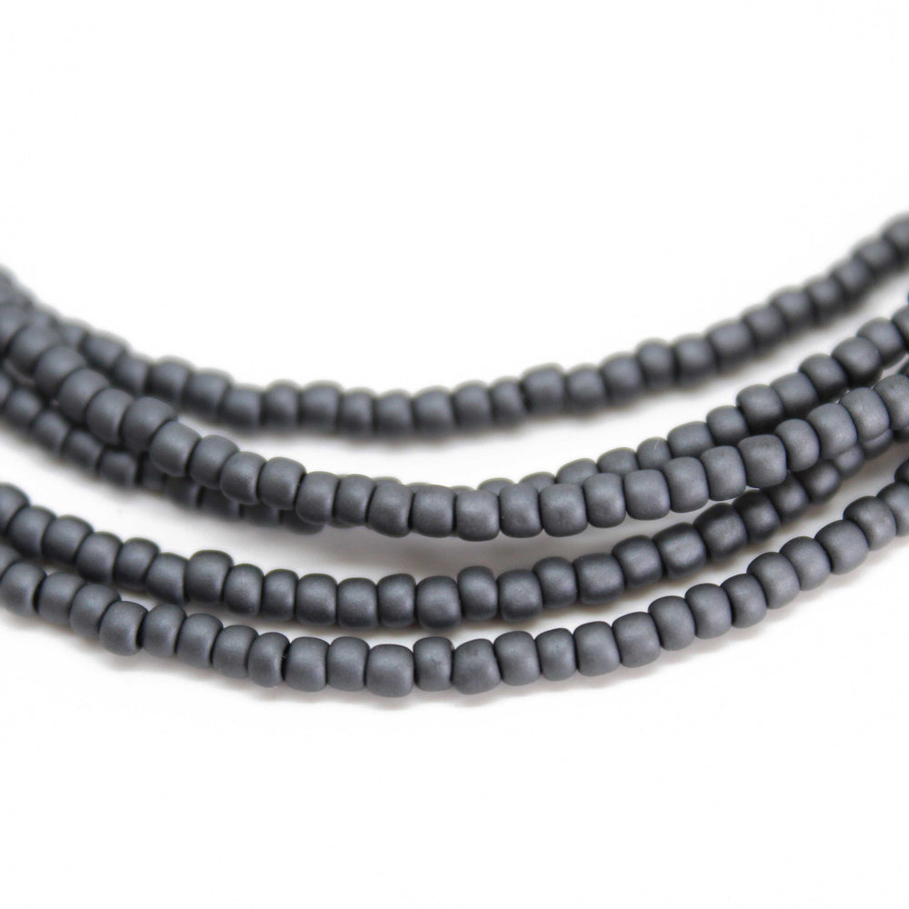 
                      
                        Matte Opaque Grey Seed Bead Necklace, Thin 1.5mm Single Strand
                      
                    