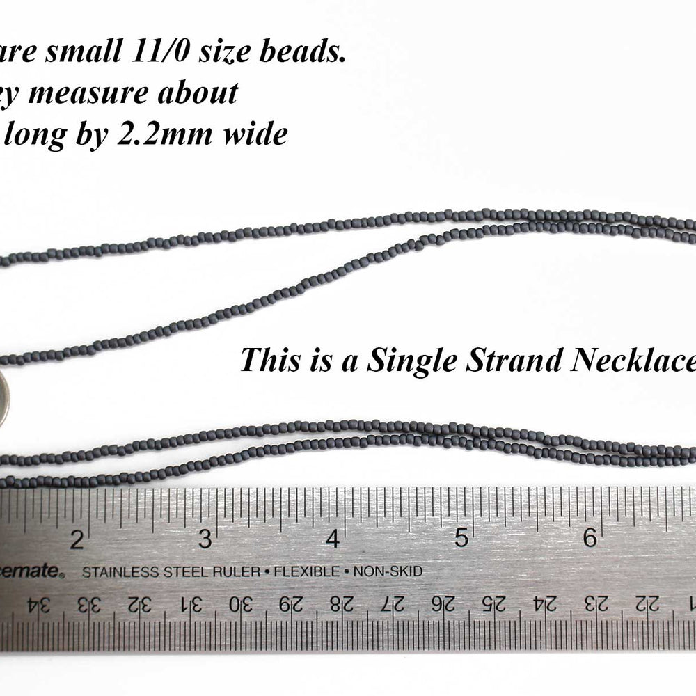 
                      
                        Matte Opaque Grey Seed Bead Necklace, Thin 1.5mm Single Strand
                      
                    