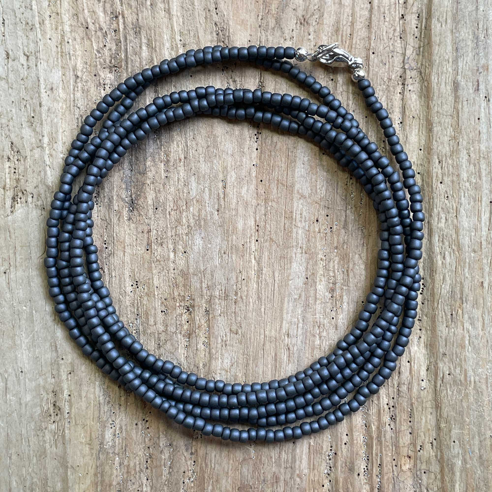 
                      
                        Matte Opaque Grey Seed Bead Necklace, Thin 1.5mm Single Strand
                      
                    