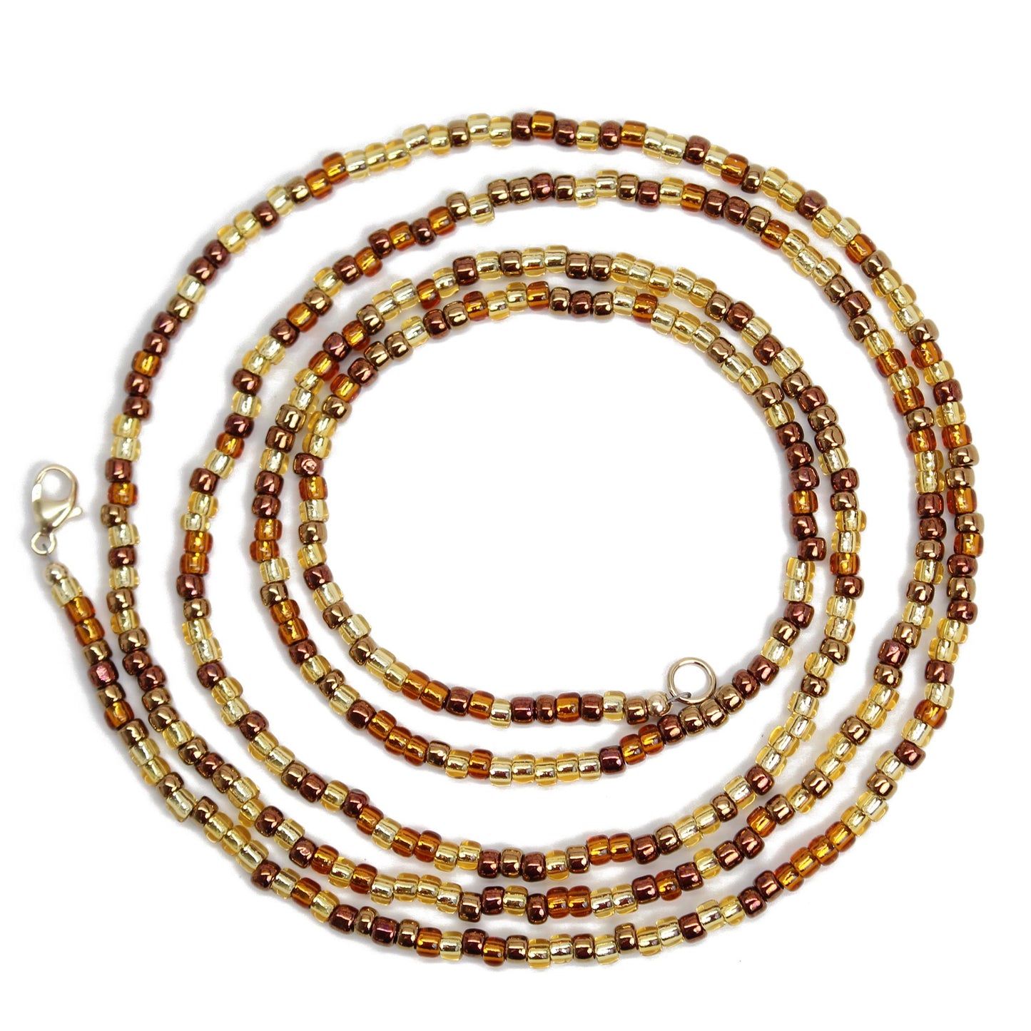 Mixed Gold Copper Bronze Seed Bead Necklace, Thin 2mm Single Strand 18