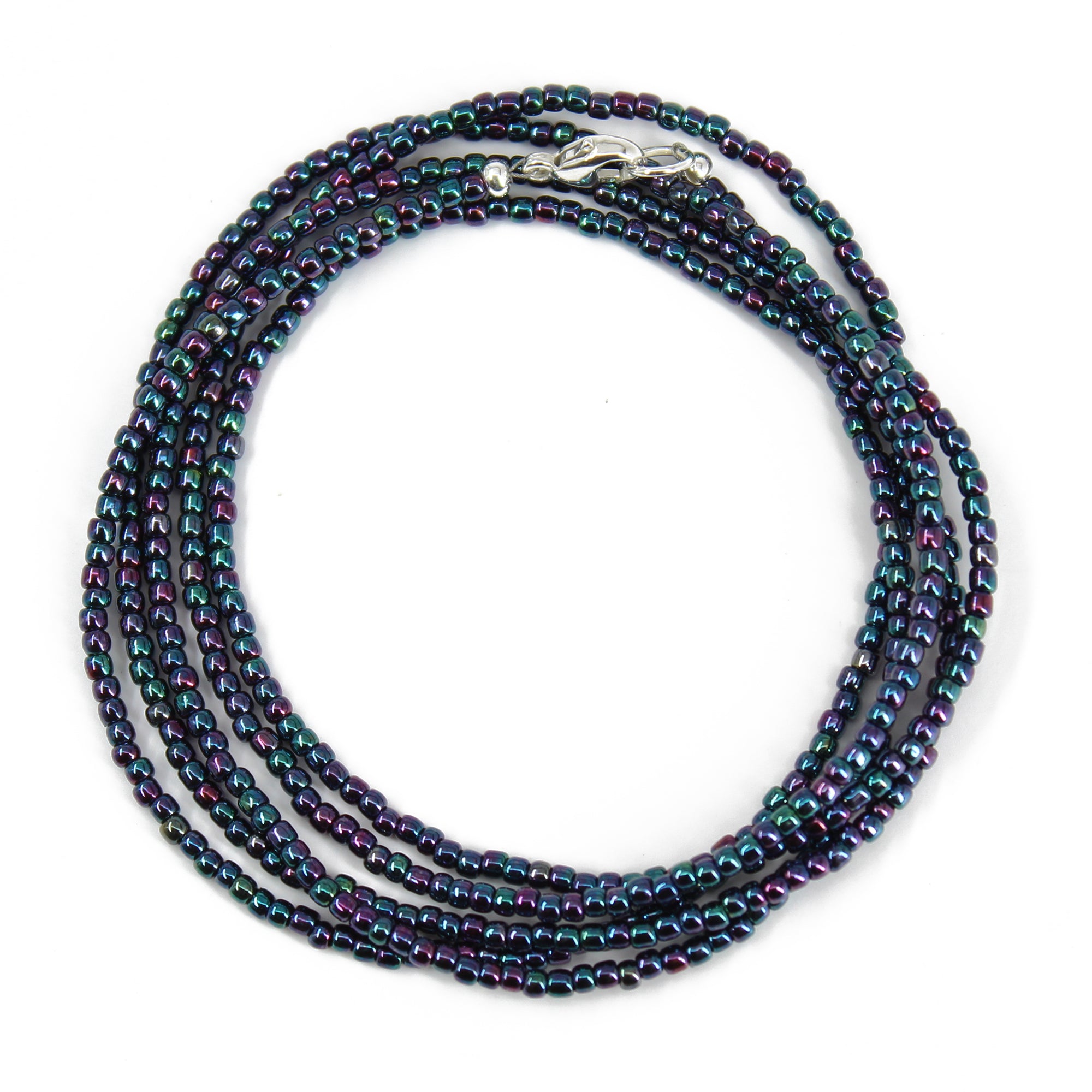 Blue purple shops and silver beaded necklace