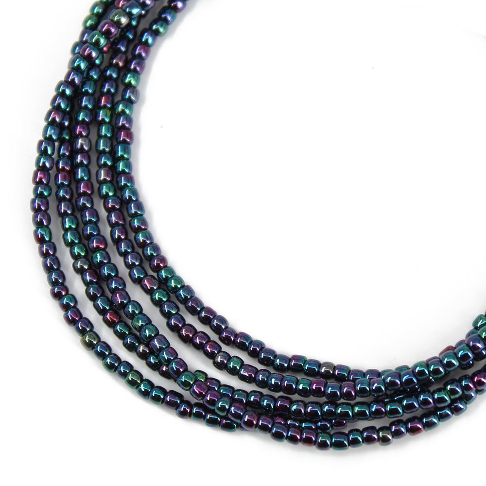 Metallic Blue Purple Iris Seed Bead Necklace