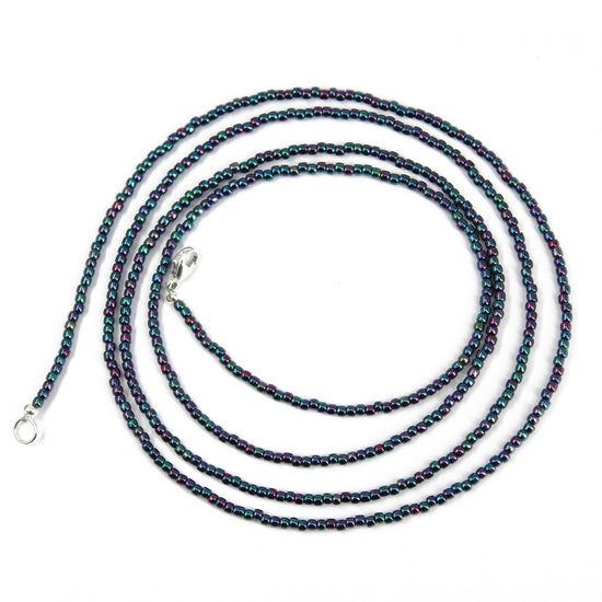 Metallic Blue Purple Iris Seed Bead Necklace