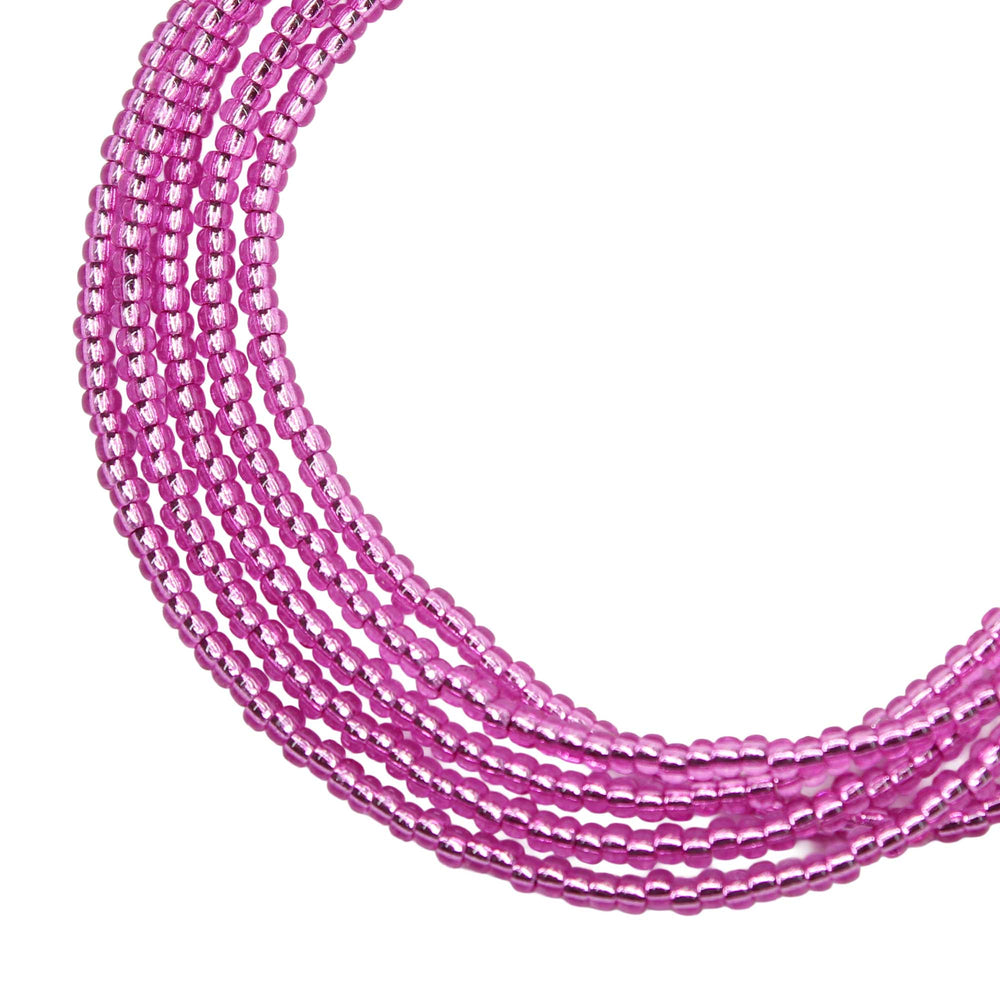 Metallic Pink Parfait Seed Bead Necklace, Thin 1.5mm Single Strand Beaded Necklace