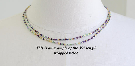Load image into Gallery viewer, Multi Color Purple Green Gold Seed Bead Necklace
