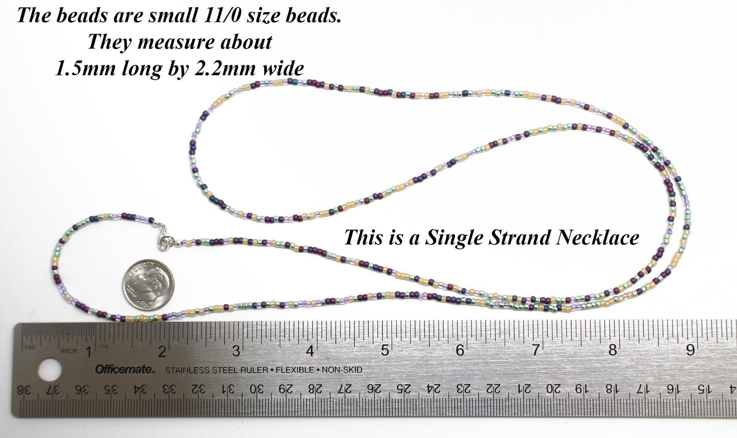 Multi Color Purple Green Gold Seed Bead Necklace