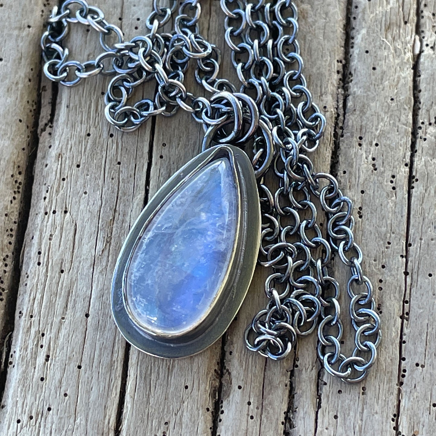 Moonstone Teardrop Pendant Necklace in Sterling Silver Handmade 