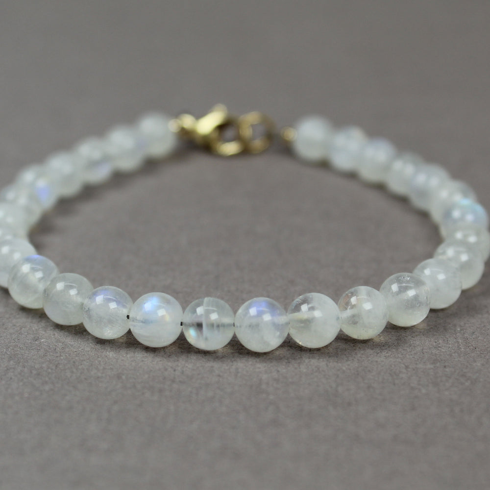 Natural Moonstone Beaded Bracelet with 14k Gold Filled Clasp (7.5")