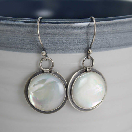 Handmade White Mother of Pearl Earrings in Sterling Silver