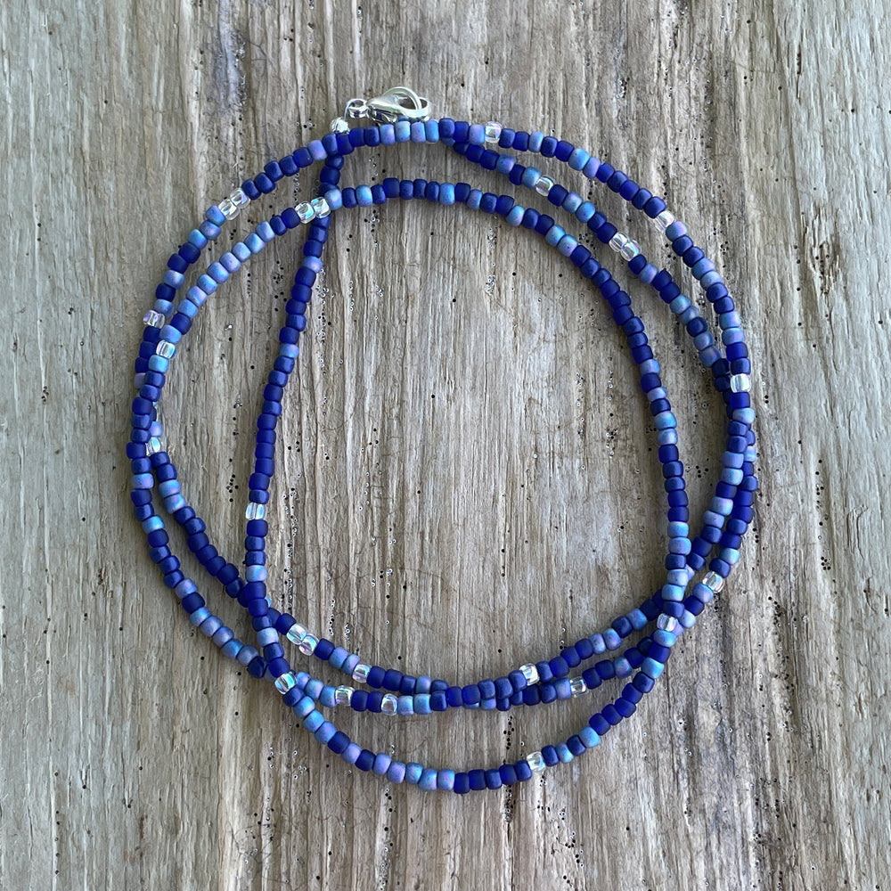 
                      
                        Multi Color Blue Seed Bead Necklace, Thin 1.5mm Single Strand
                      
                    