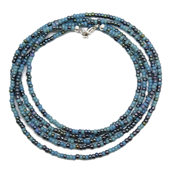 Mixed Blue Seed Bead Necklace