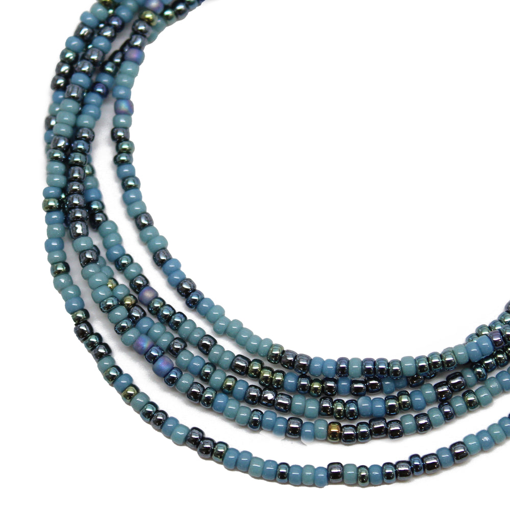 Mixed Blue Seed Bead Necklace