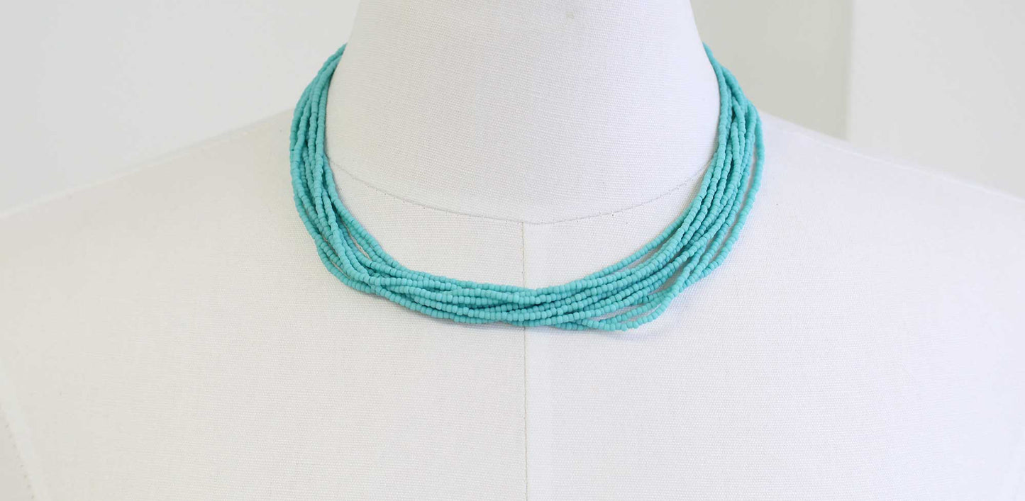 Multi Strand Turquoise Color Seed Bead Necklace 18 Inches – Kathy Bankston