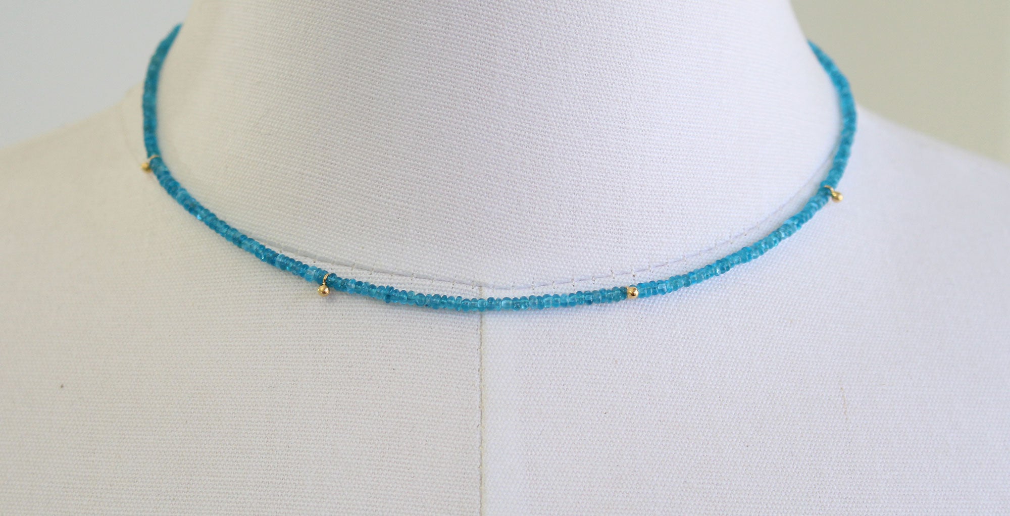 Neon Apatite Micro-Bead Necklace with Gold Accents, 16