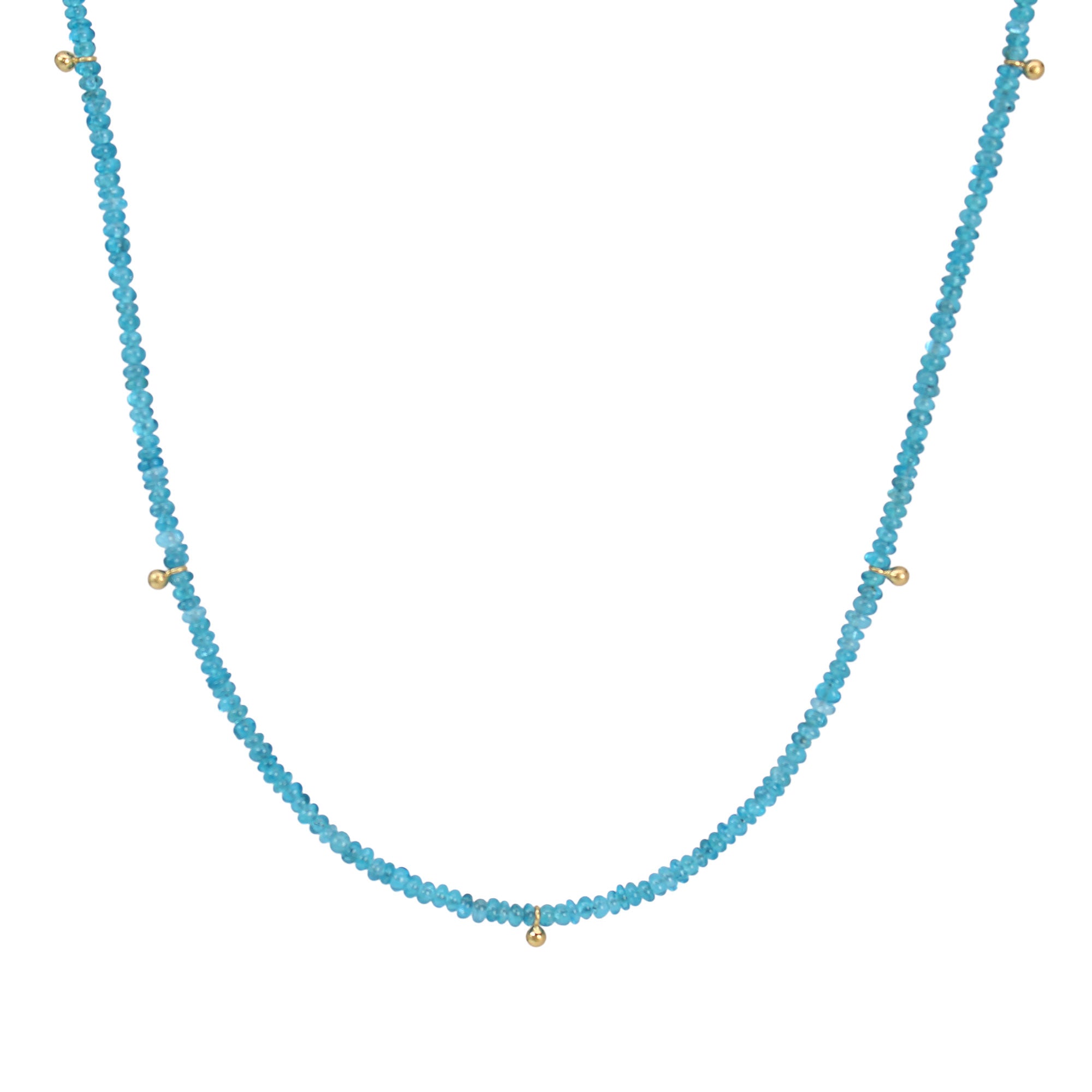 Neon Apatite Micro-Bead Necklace with Gold Accents, 16