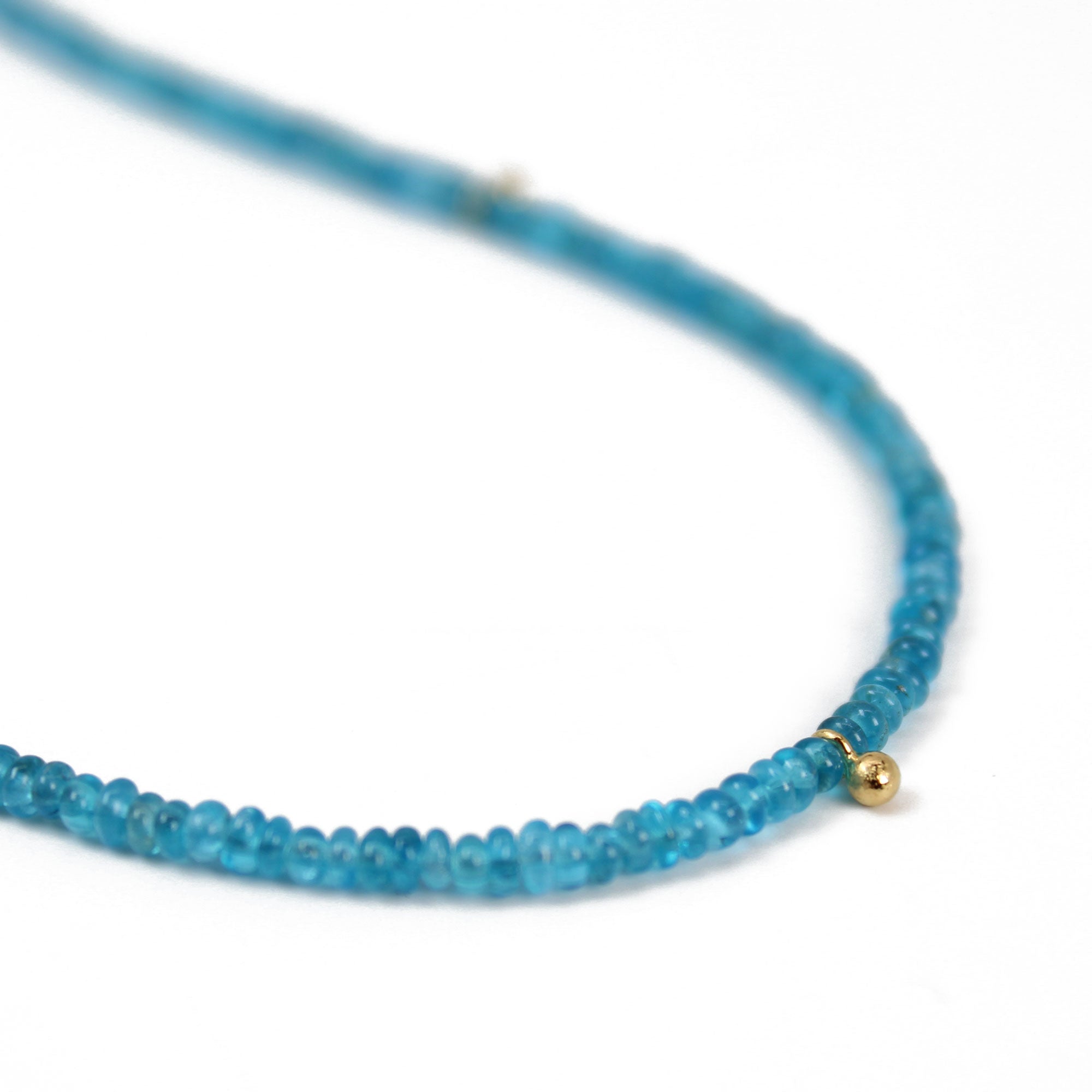 Neon Apatite Micro-Bead Necklace with Gold Accents, 16
