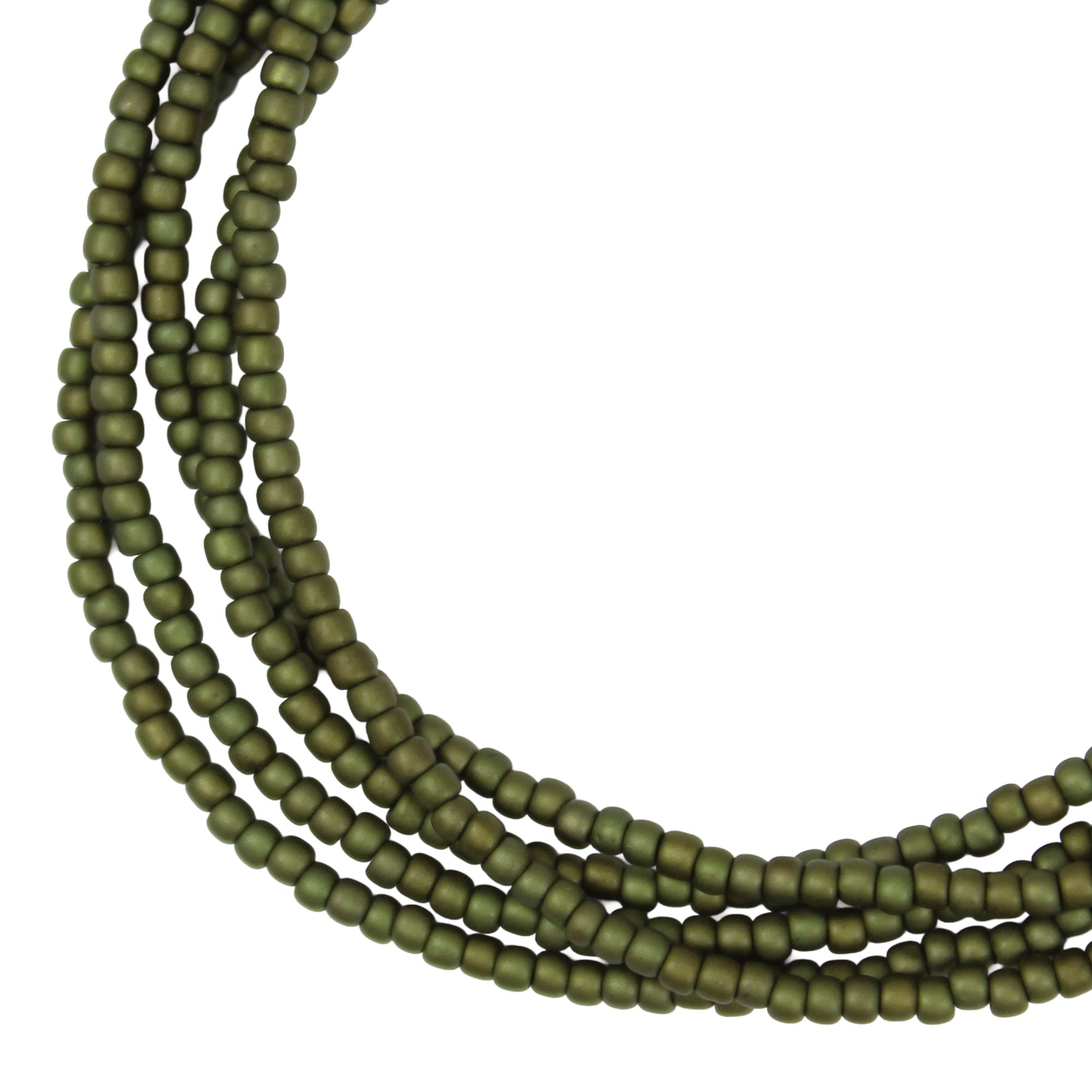 Olive Green Seed Bead Necklace-Thin 1.5mm Single Strand Beaded