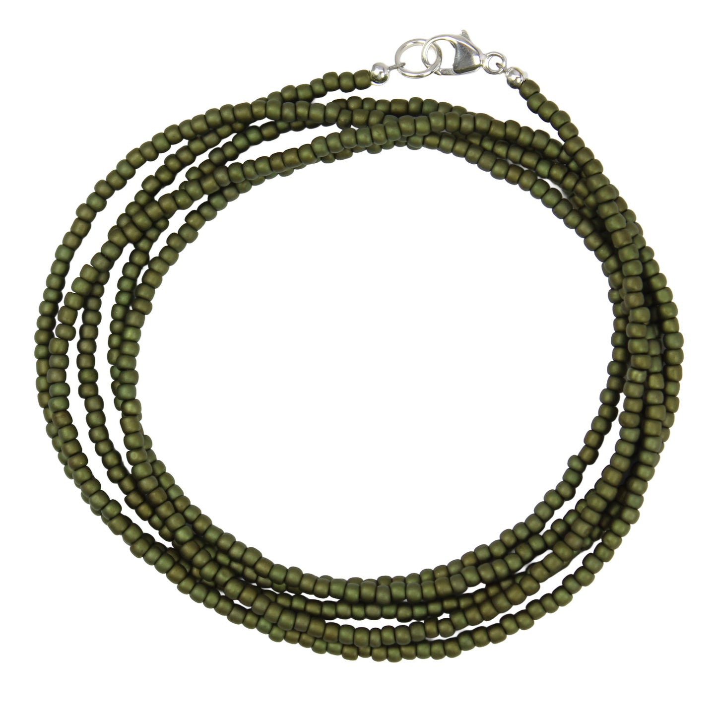 Olive Green Seed Bead Necklace the 35" length wraps to make a bracelet