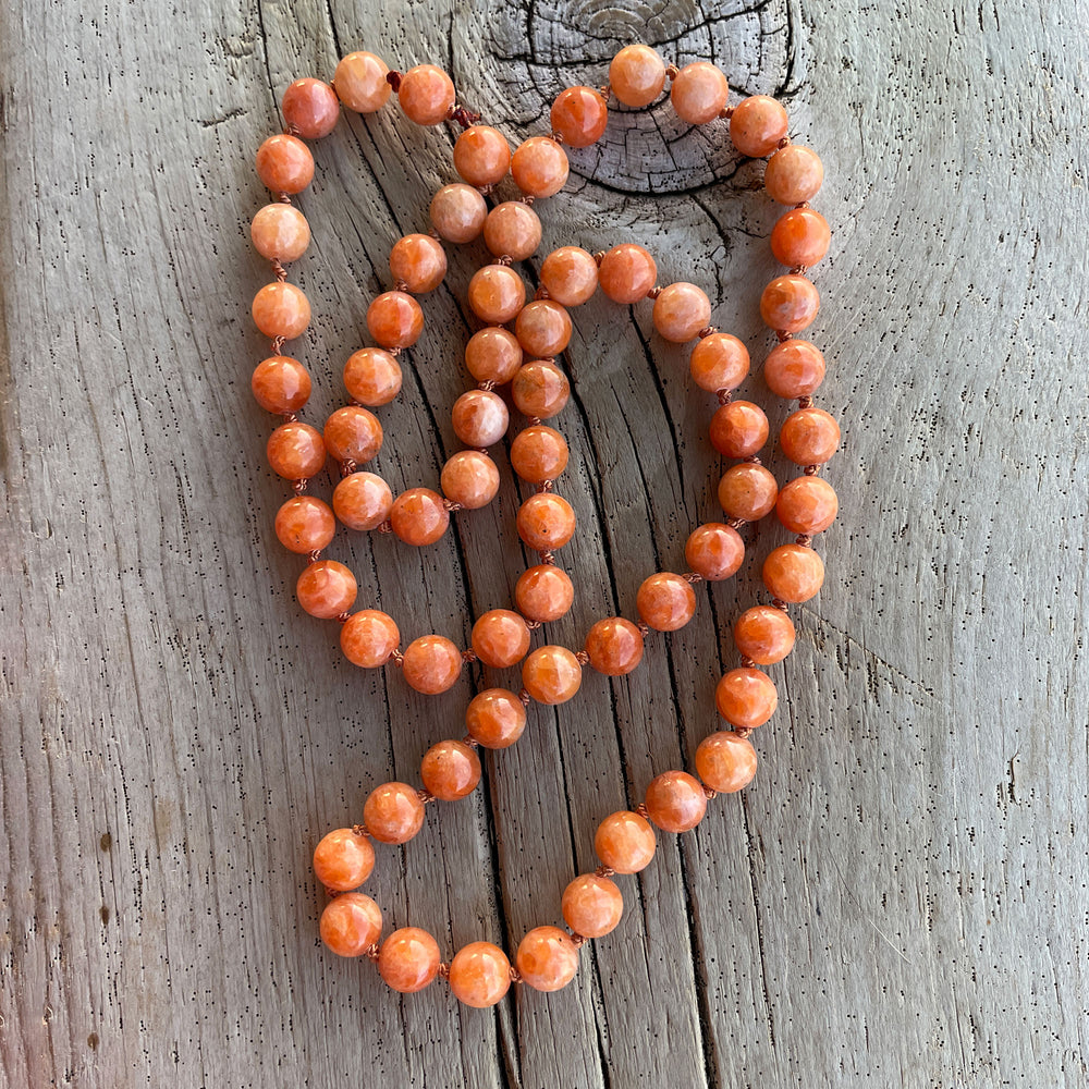 Orange Calcite Bead Necklace, Hand Knotted 26 Inch
