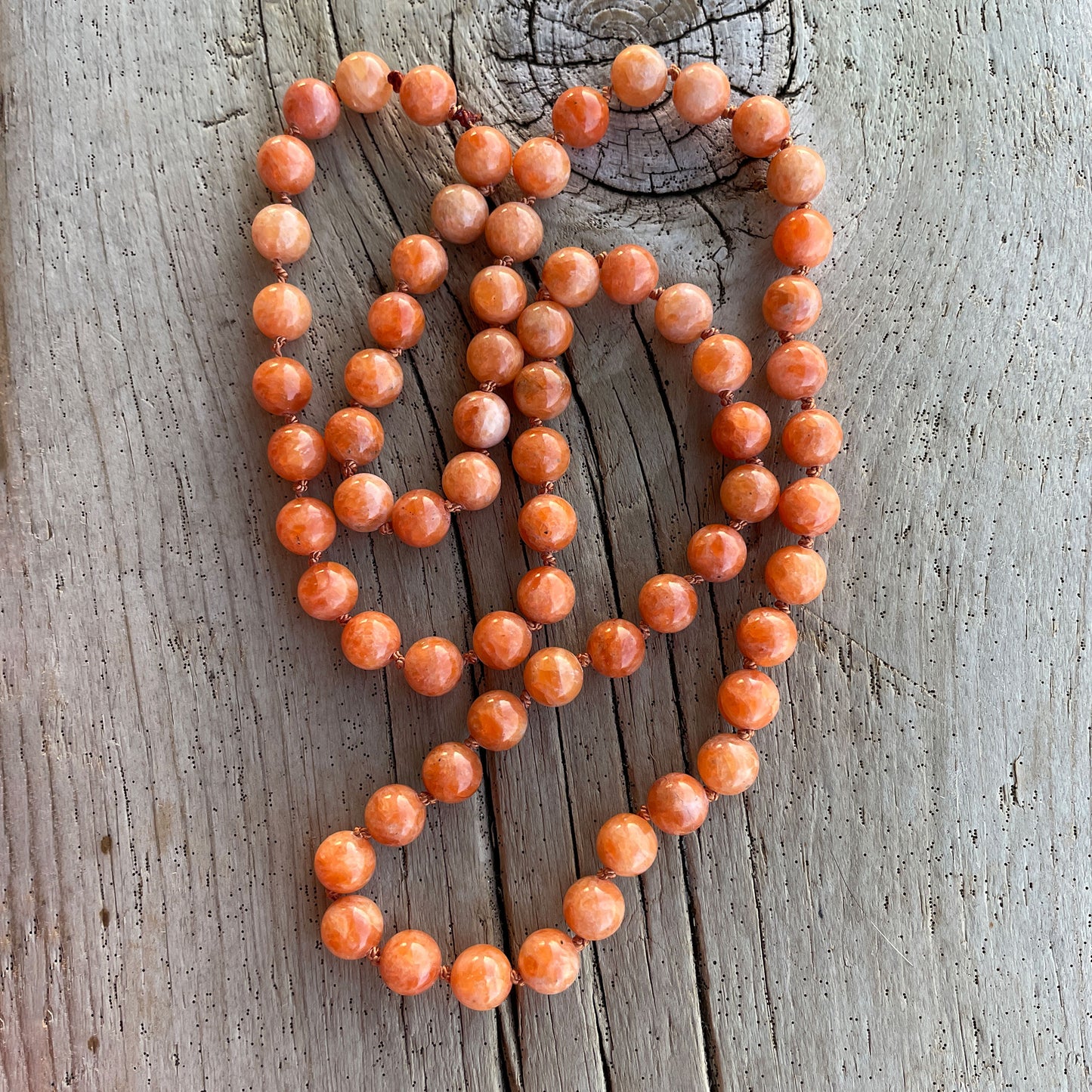 Orange Calcite Bead Necklace, Hand Knotted 26 Inch