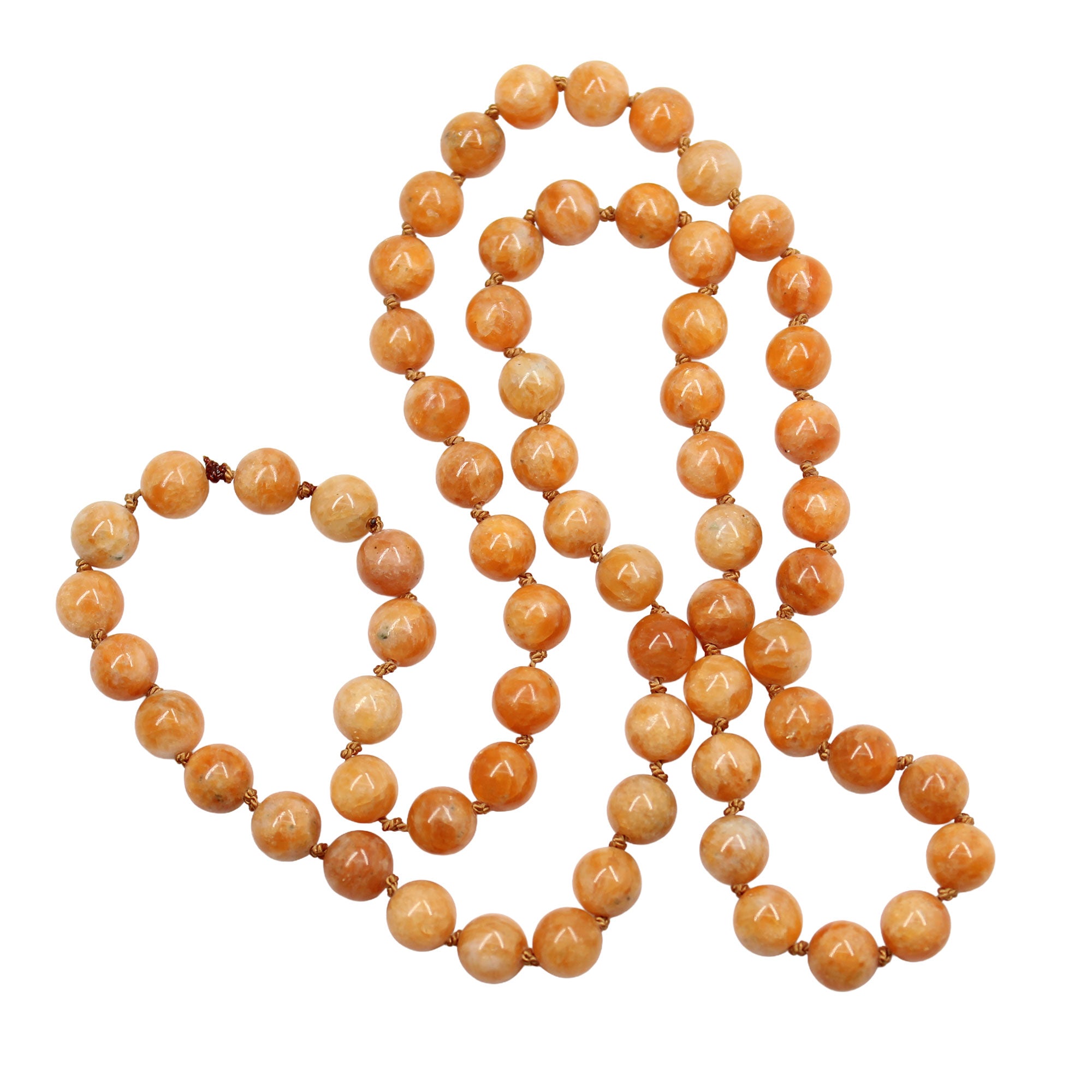 No.133天然石オレンジバンデットチェーンチャーム Orange Calcite Bead Necklace, Hand Knotted 26 Inch – Kathy Bankston