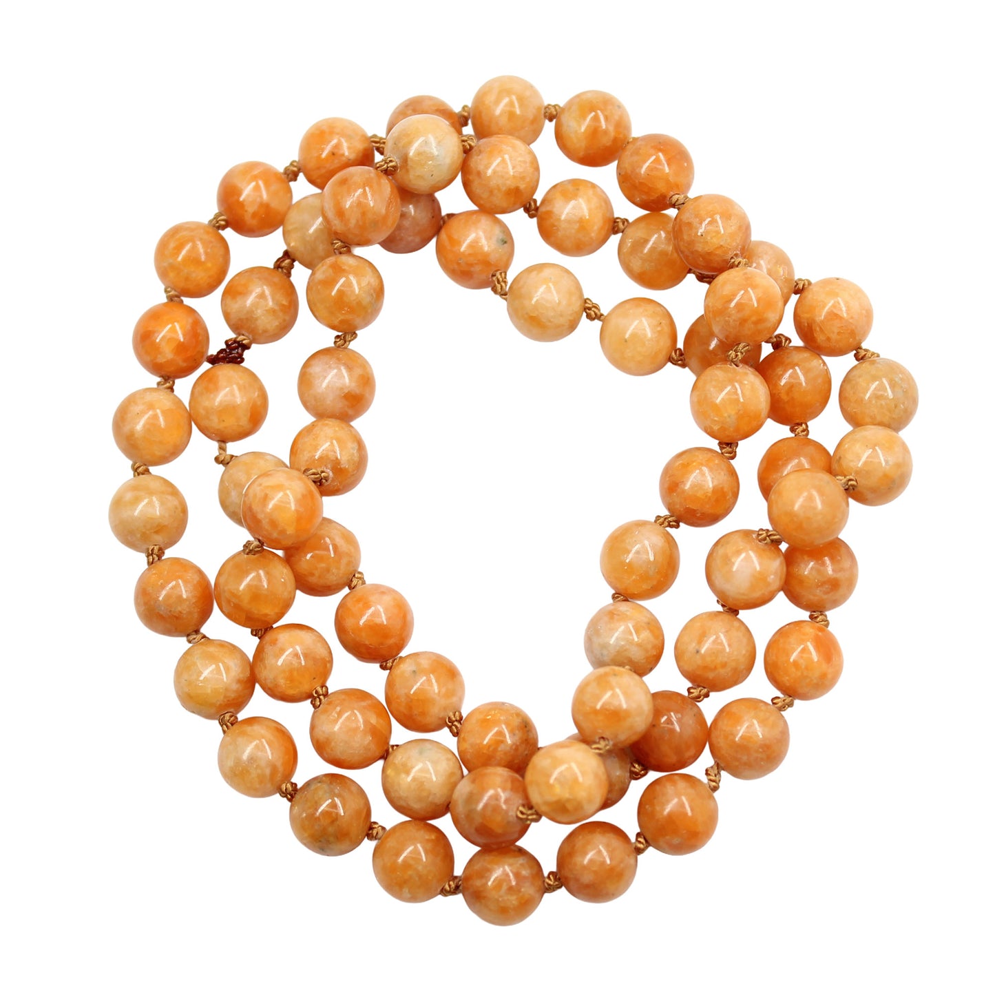 Orange Calcite Bead Necklace, Hand Knotted 26 Inch

