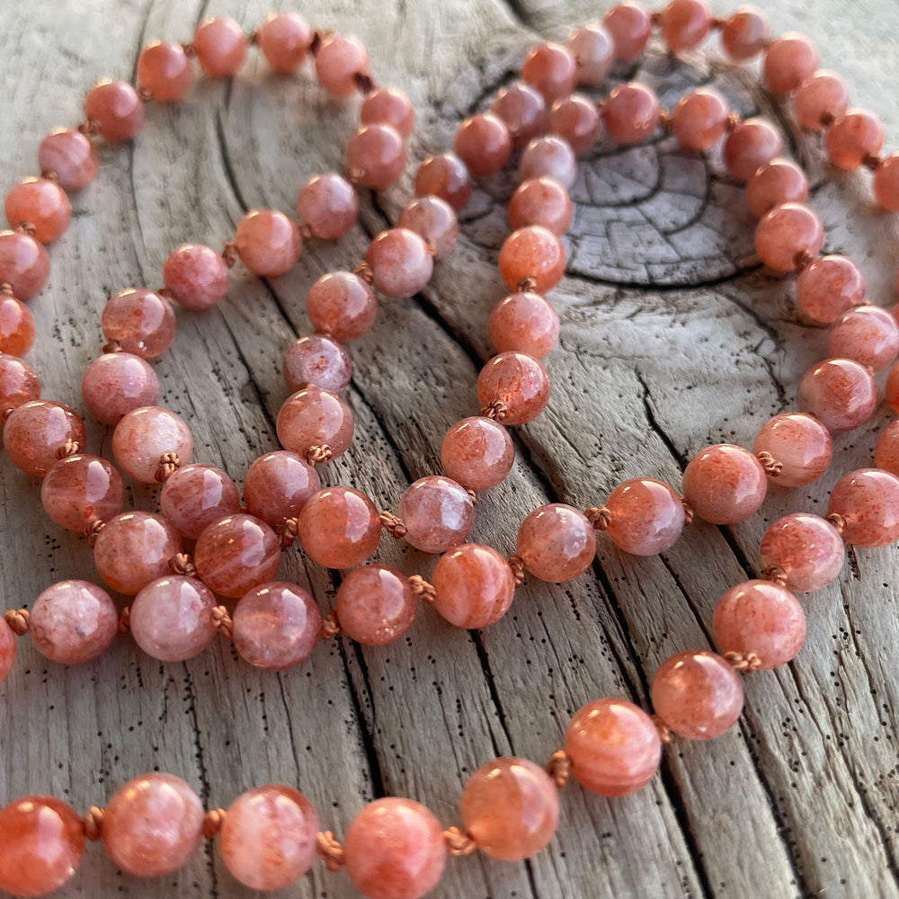 
                      
                        Sunstone Bead Necklace, Hand Knotted 28 Inch
                      
                    