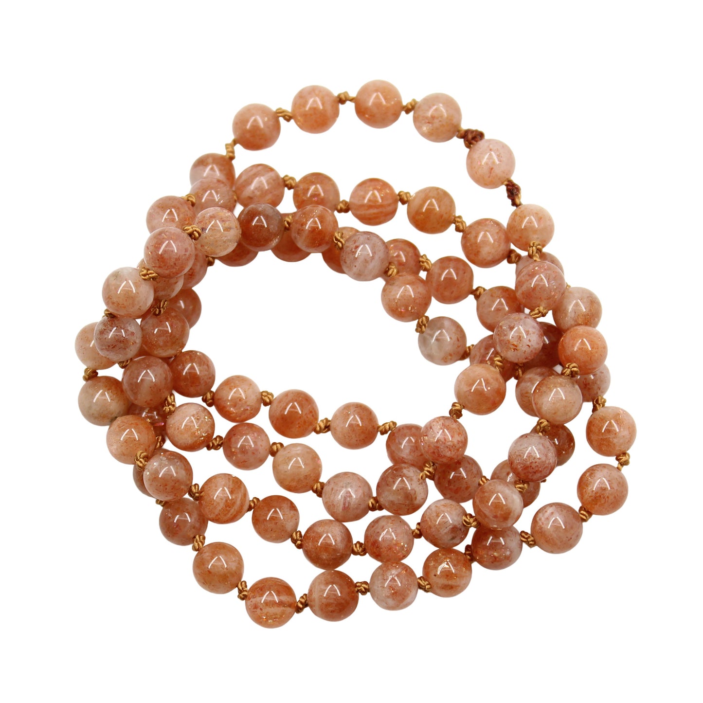 Sunstone Bead Necklace, Hand Knotted 28 Inch