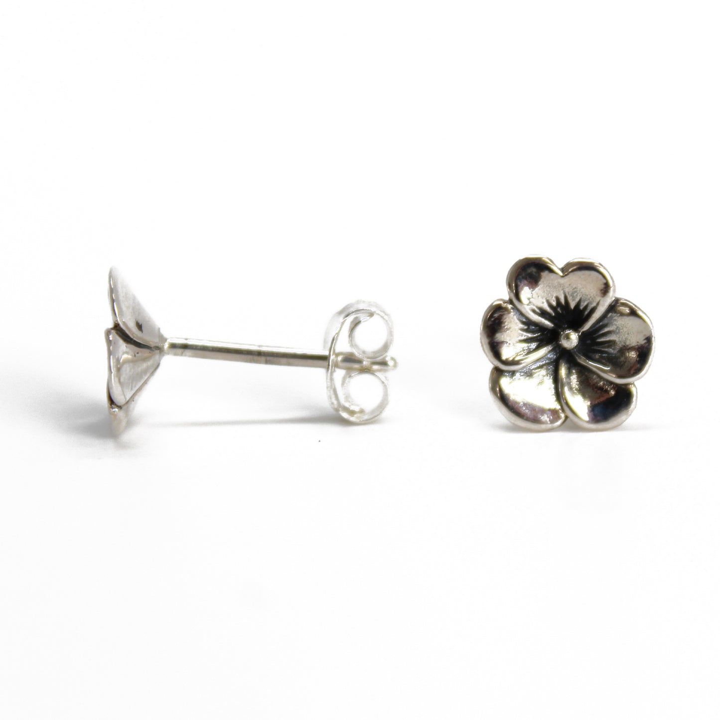 Pansy Flower Sterling Silver Stud Earrings