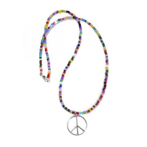 Peace Sign Necklace with Hippie Love Beads