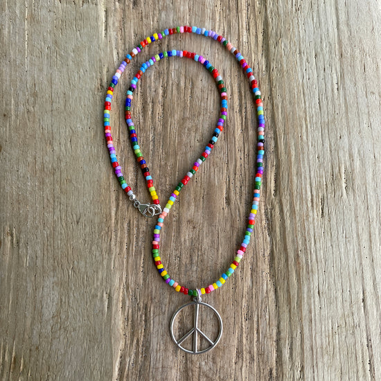 Peace Sign Necklace with Hippie Love Beads