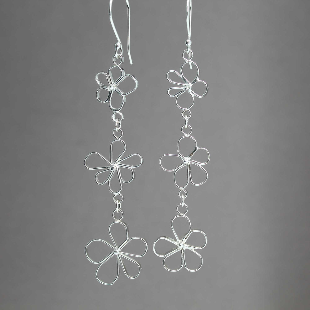Petals in the Wind Earrings- Sterling Silver Flower Dangle Earrings