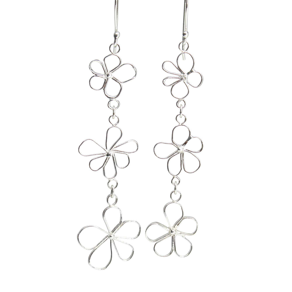 Petals in the Wind Earrings- Sterling Silver Flower Dangle Earrings
