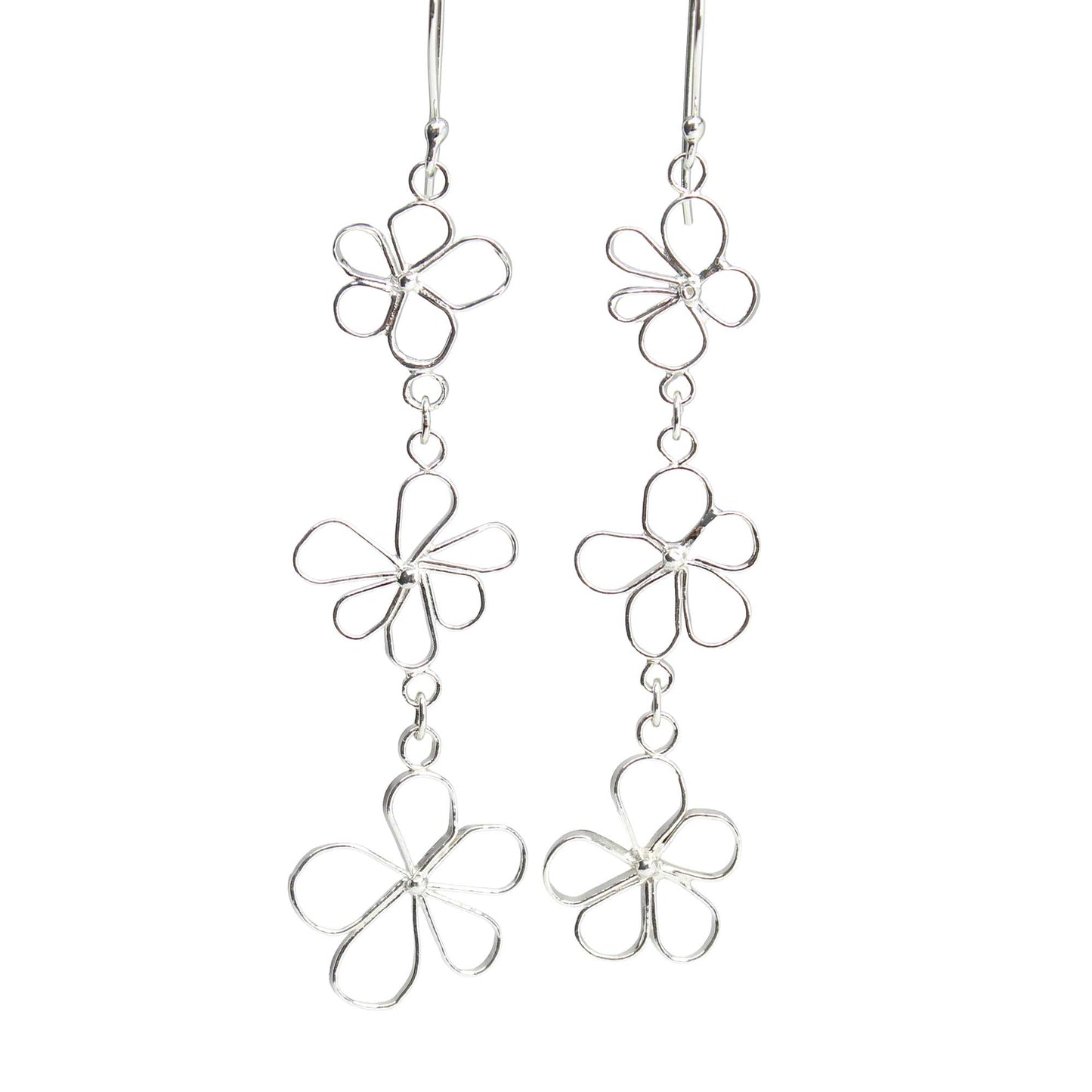 Petals in the Wind Earrings- Sterling Silver Flower Dangle Earrings