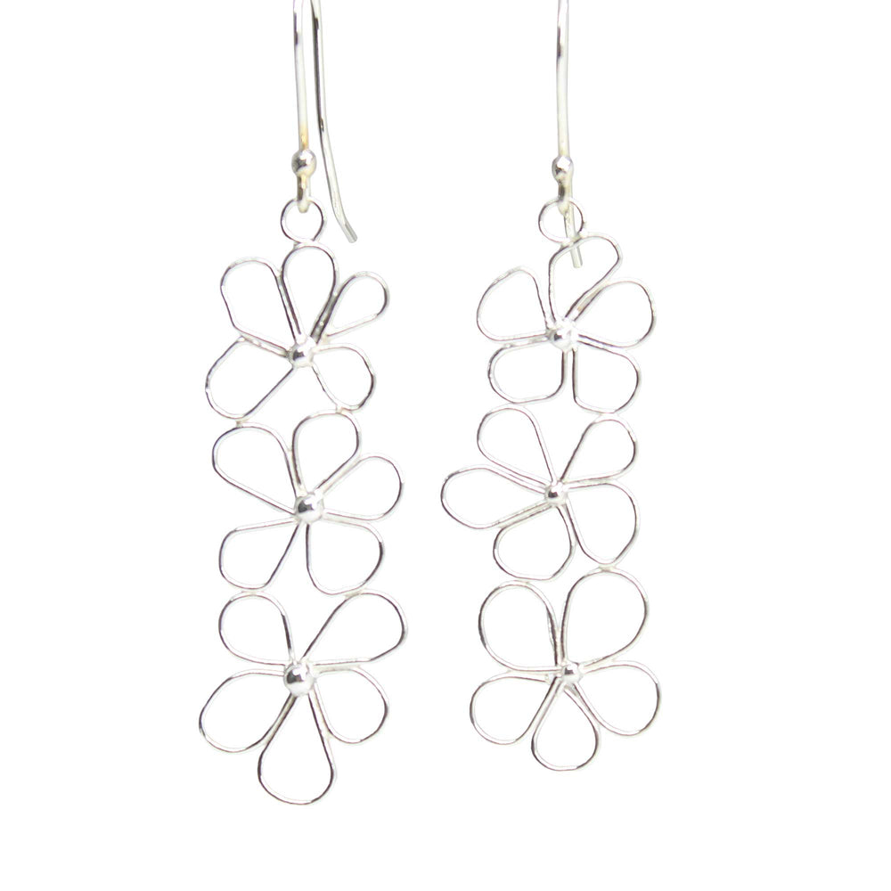 Petals in the Wind Earrings - Sterling Silver Fixed Flower Earrings