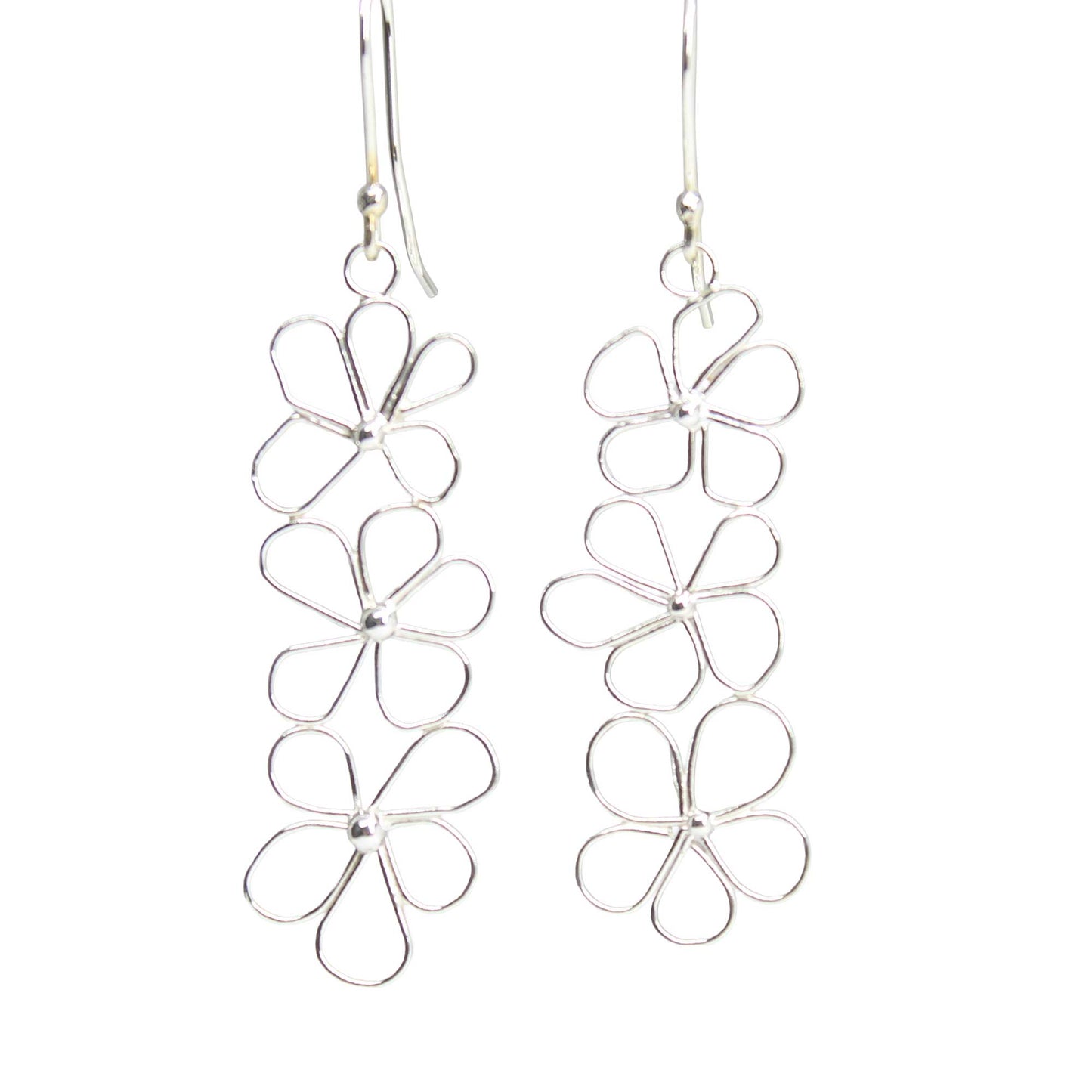 Petals in the Wind Earrings - Sterling Silver Fixed Flower Earrings
