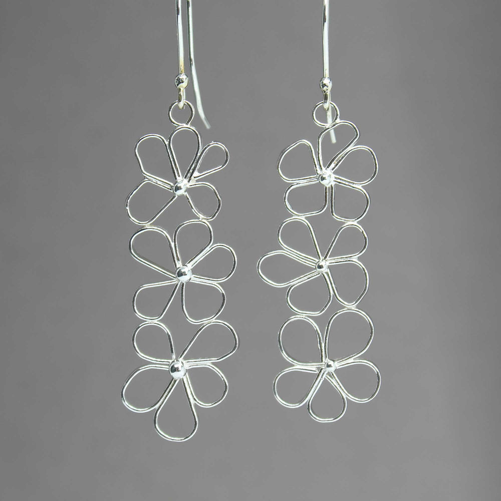 Petals in the Wind Earrings - Sterling Silver Fixed Flower Earrings