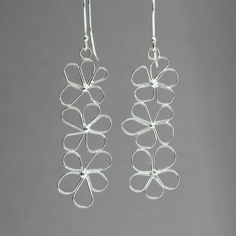Petals in the Wind Earrings - Sterling Silver Fixed Flower Earrings