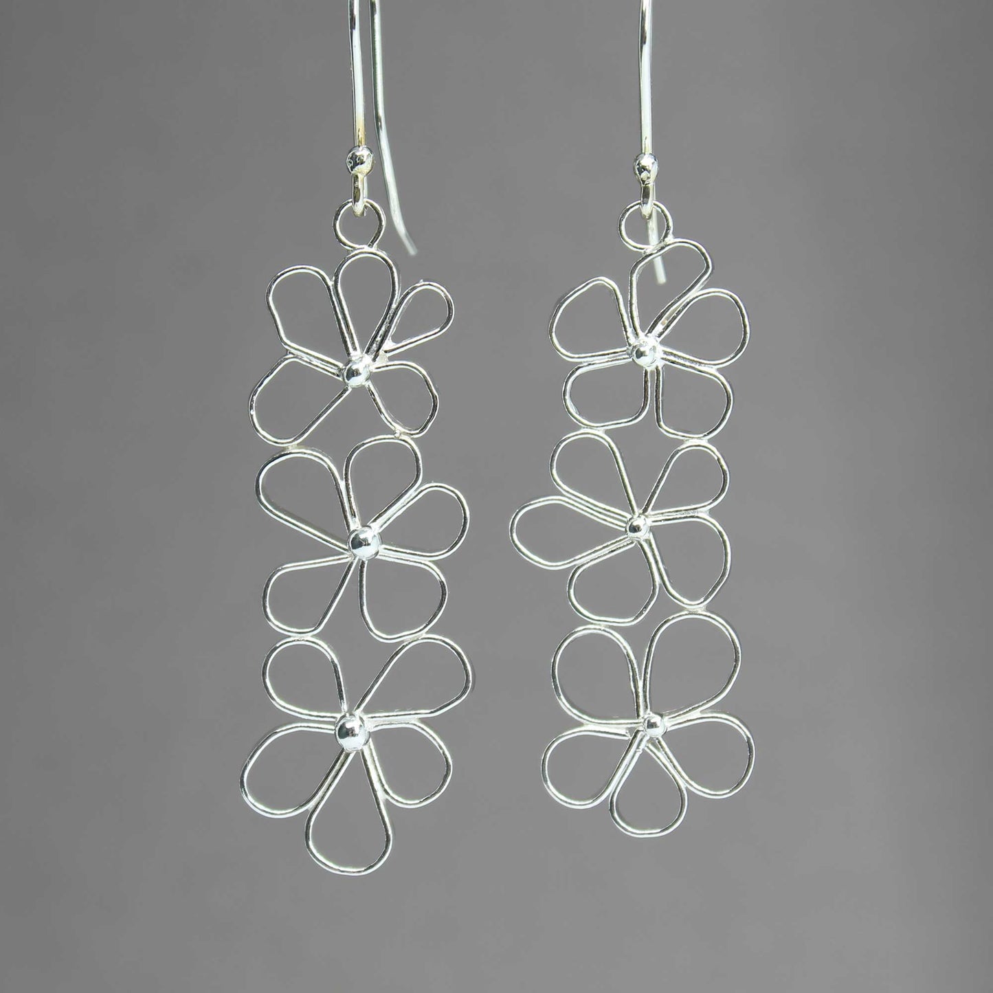 Petals in the Wind Earrings - Sterling Silver Fixed Flower Earrings