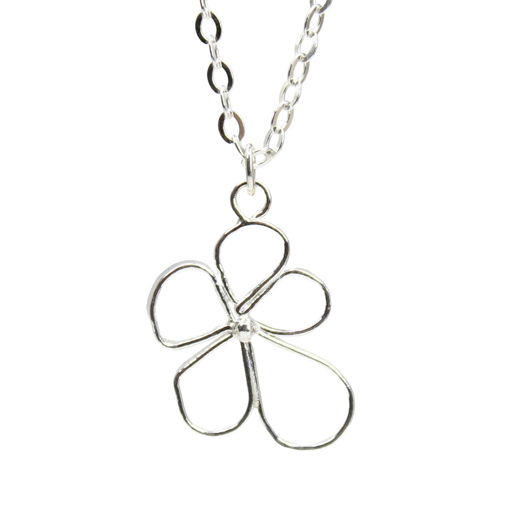 Petals in the Wind Flower Pendant Necklace - Delicate Sterling Silver Single Flower Necklace