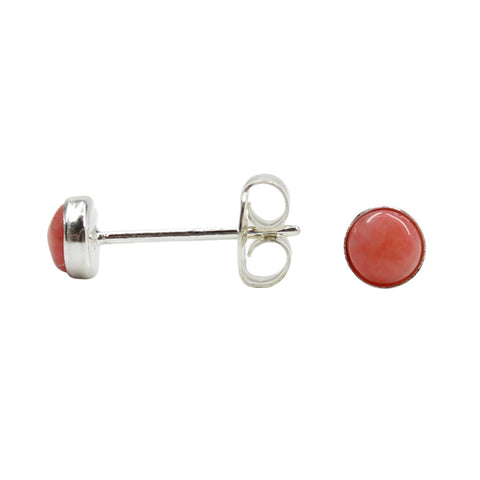 Pink Bamboo Coral Stud Earrings in Sterling Silver 
