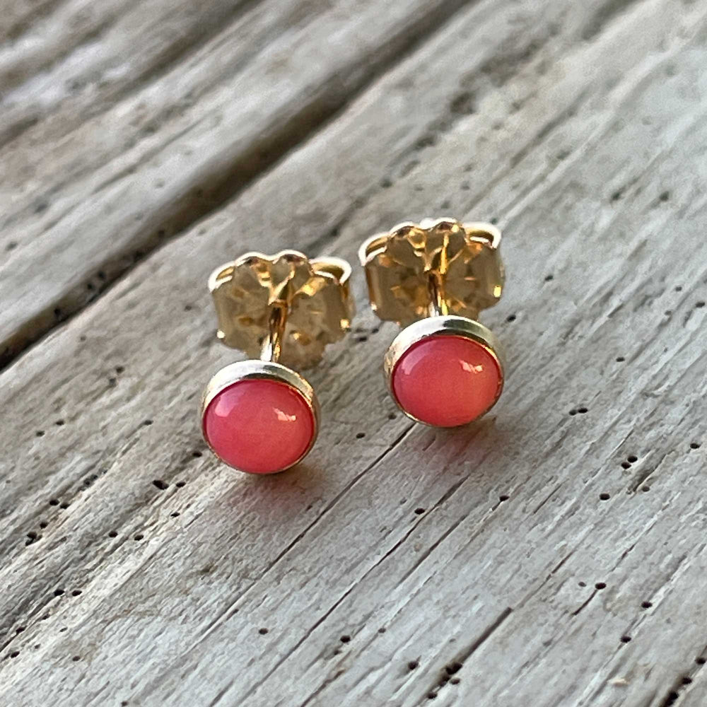 
                      
                        Pink Bamboo Coral Stud Earrings in Yellow Gold
                      
                    