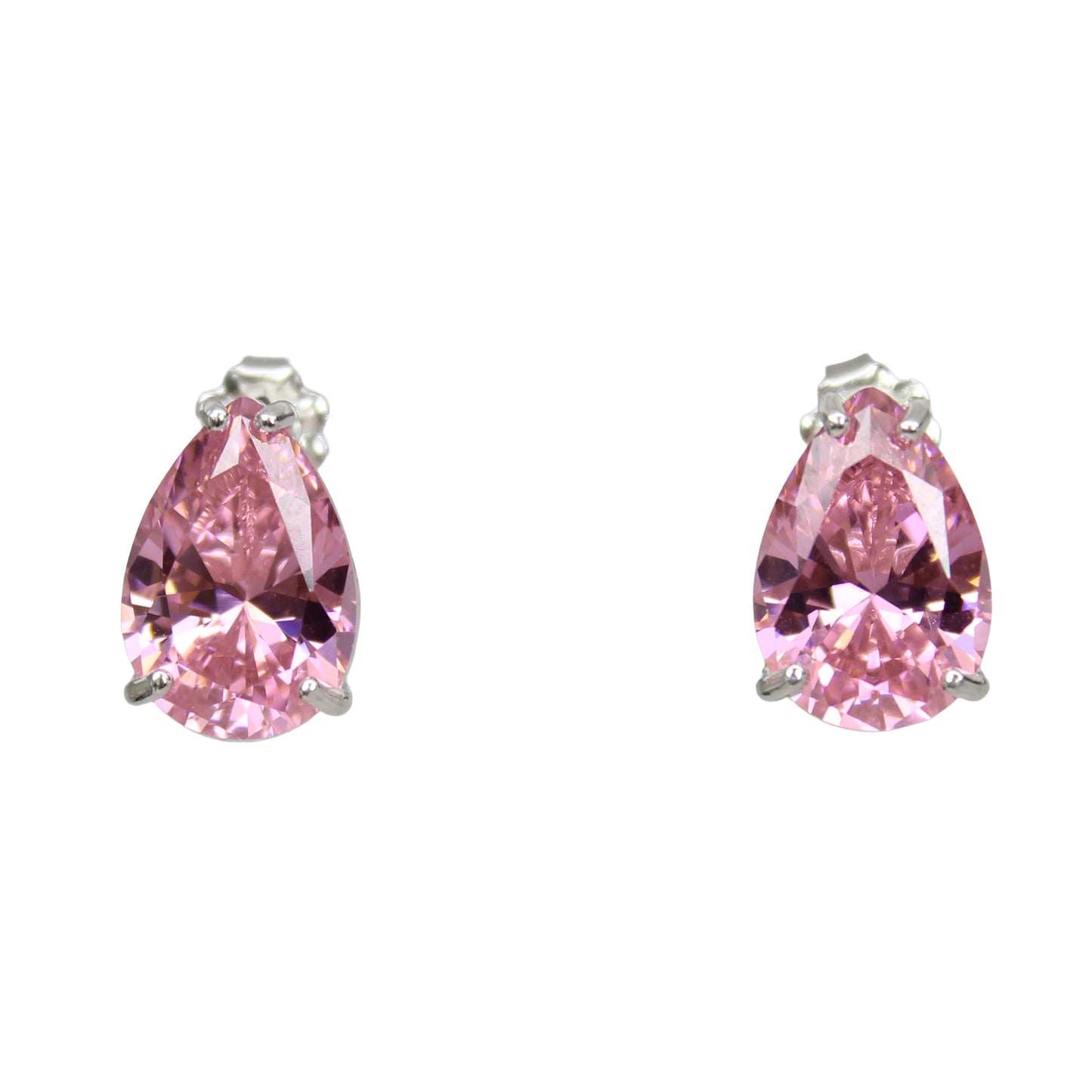 Pear Shaped CZ Stud Earrings in Sterling Silver in Pink or Amethyst Purple