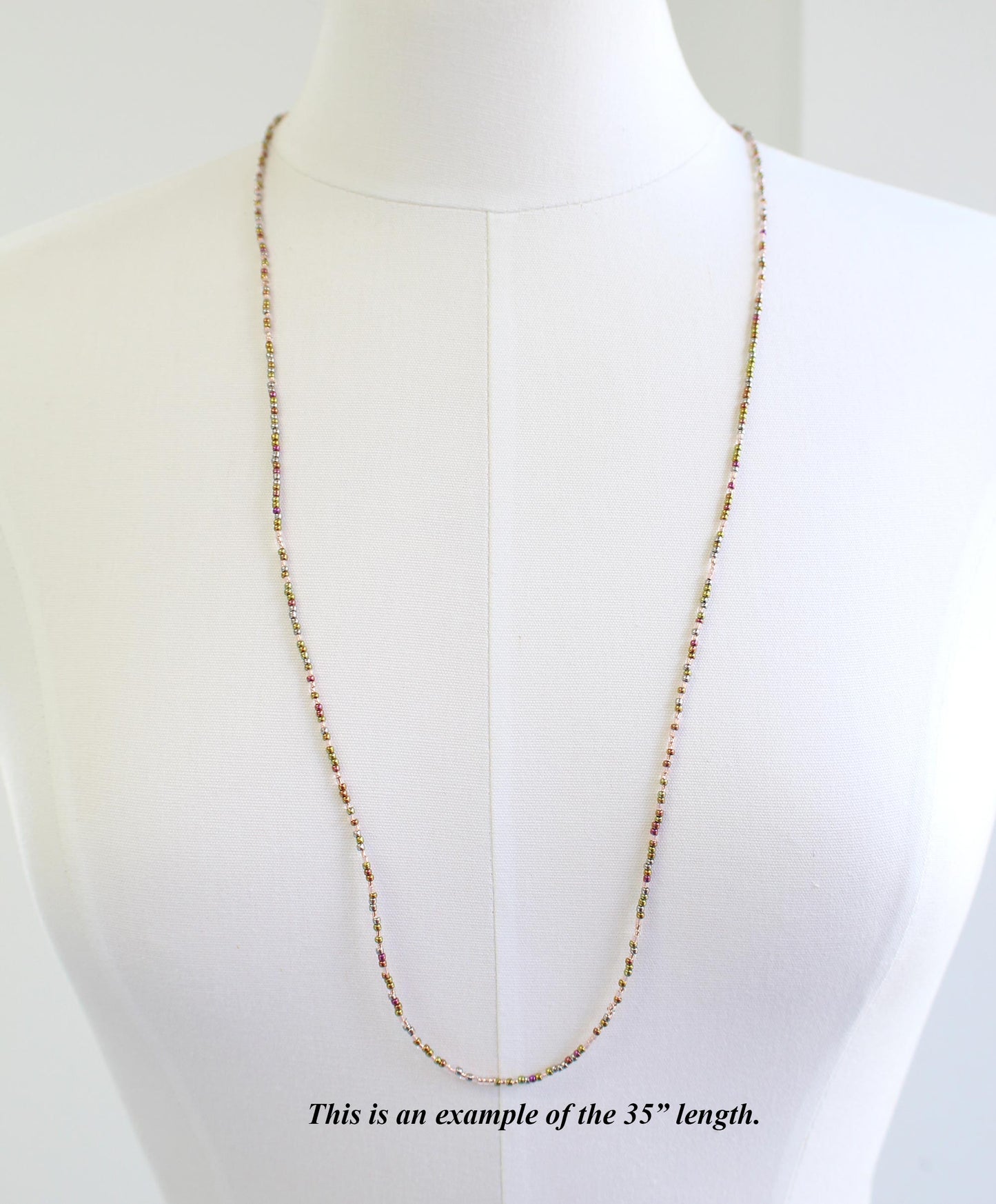Long Pink Gold Seed Bead Necklace