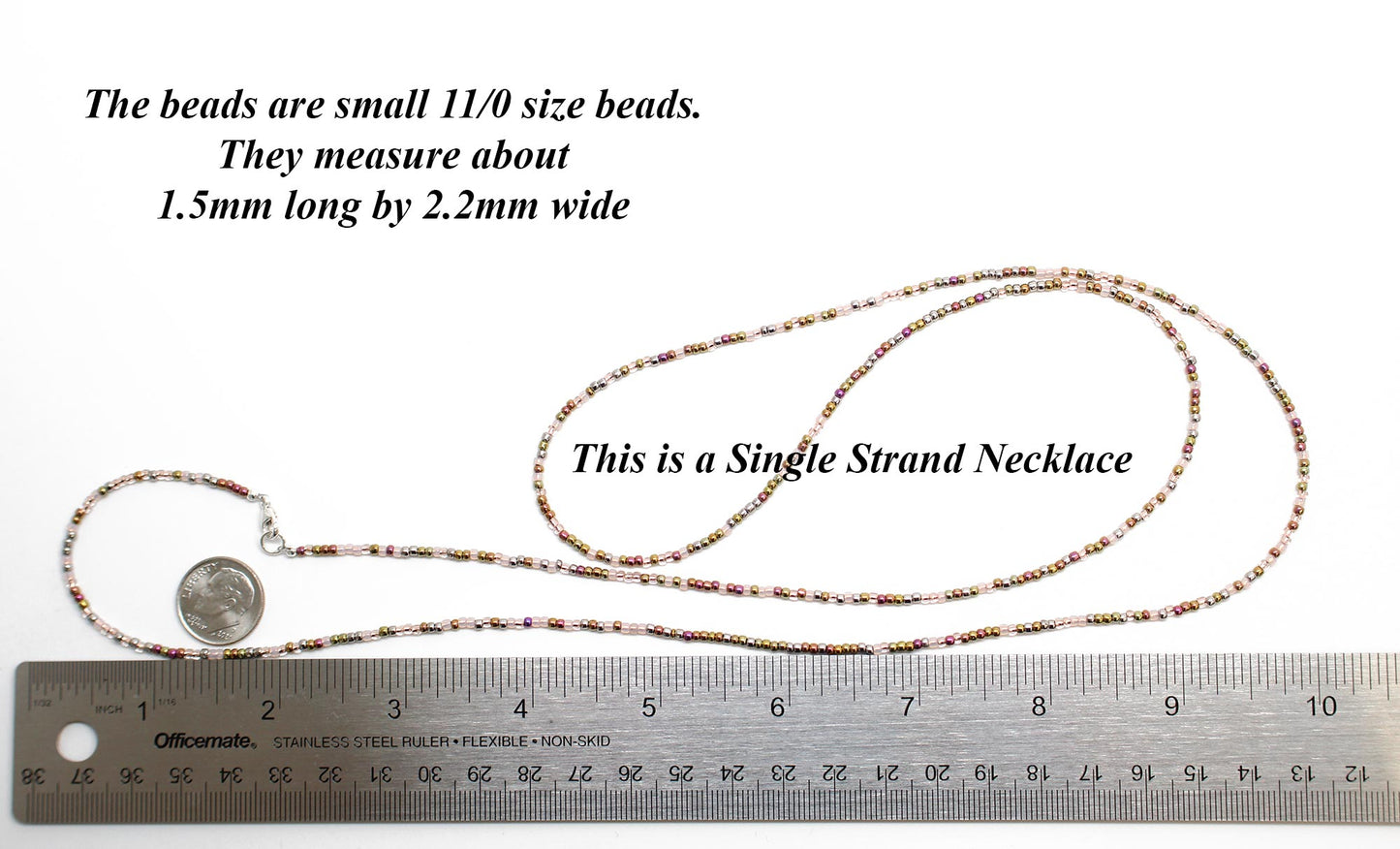 Hot Pink Seed Bead Necklace, Thin 1.5mm Single Strand Beaded Necklace 30