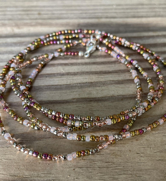 Load image into Gallery viewer, Pink Gold Seed Bead Necklace, Thin 1.5mm Single Strand
